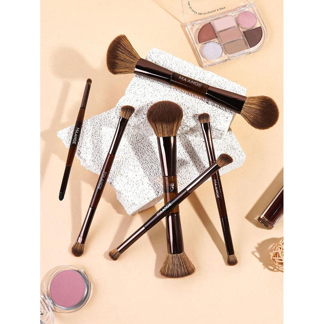 MAANGE 6Pcs Double Headed Soft Natural Synthetic Hair Cosmetic Brush Set