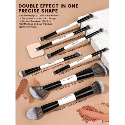 MAANGE 7Pcs Double Headed Soft Natural Synthetic Hair Cosmetic Brush Set