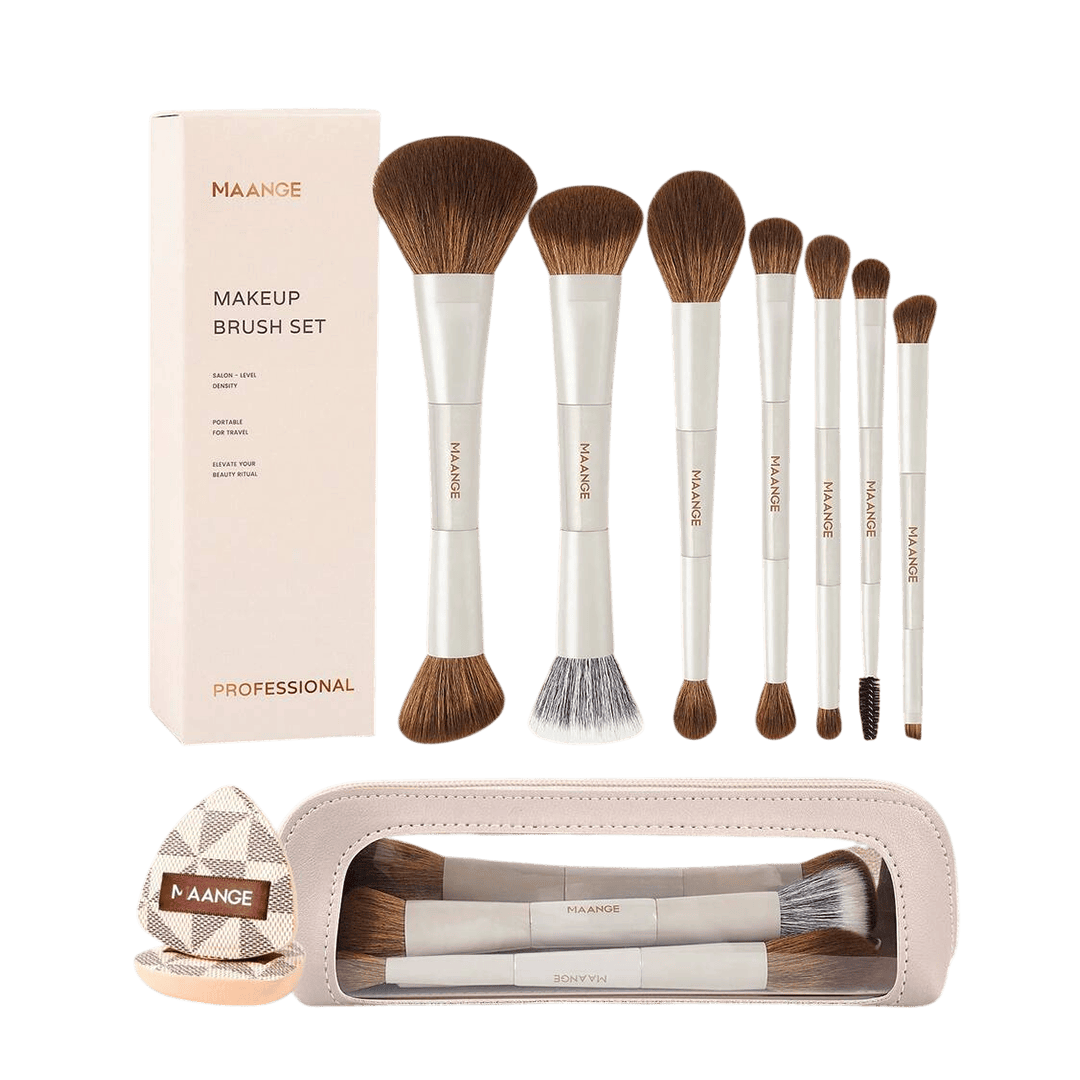 MAANGE 7Pcs Makeup Brushes + 2 Powder Puffs + 1 Makeup Bag