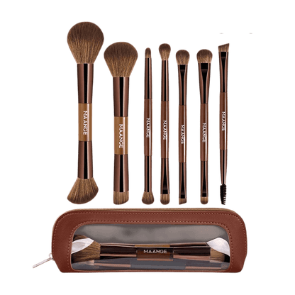 MAANGE 7Pcs Professional Facial Double-Ended Makeup Brush Set + Cosmetics Bag