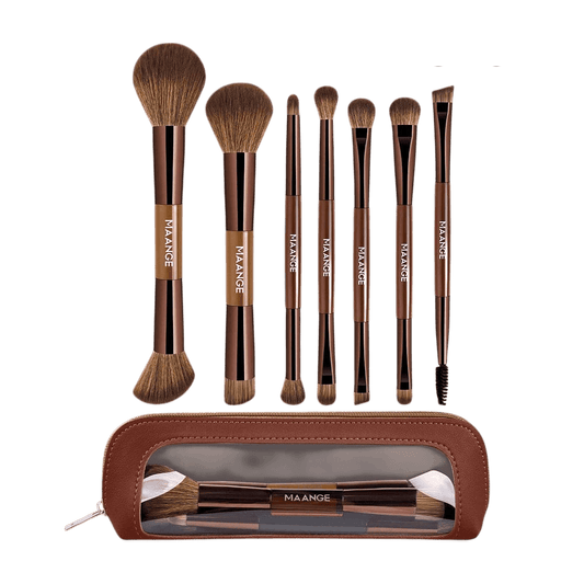 MAANGE 7Pcs Professional Facial Double-Ended Makeup Brush Set + Cosmetics Bag