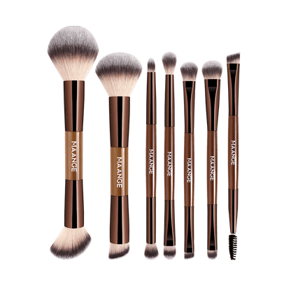 MAANGE 7Pcs Professional Dual-Ended Makeup Brush Set + Cosmetics Bag