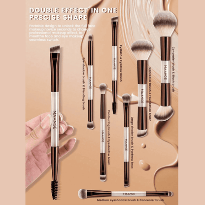 MAANGE 7Pcs Professional Dual-Ended Makeup Brush Set + Cosmetics Bag