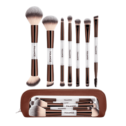 MAANGE 7Pcs Professional Dual-Ended Makeup Brush Set + Cosmetics Bag