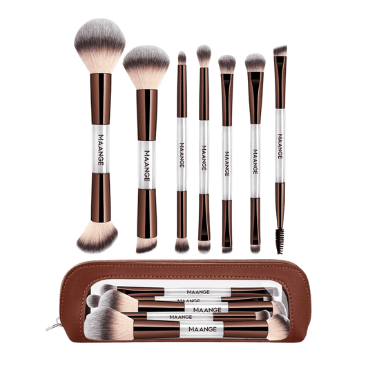MAANGE 7Pcs Professional Dual-Ended Makeup Brush Set + Cosmetics Bag