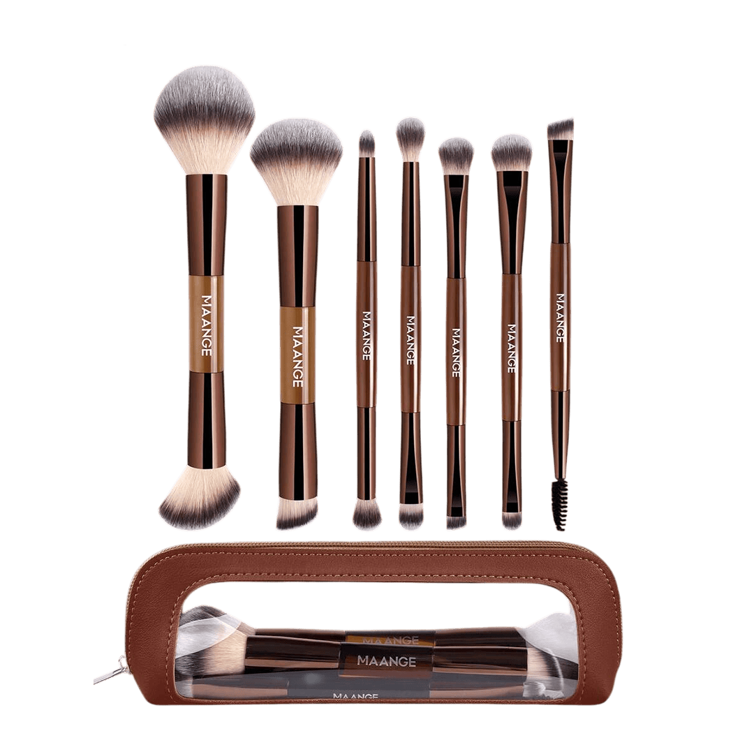 MAANGE 7Pcs Professional Dual-Ended Makeup Brush Set + Cosmetics Bag