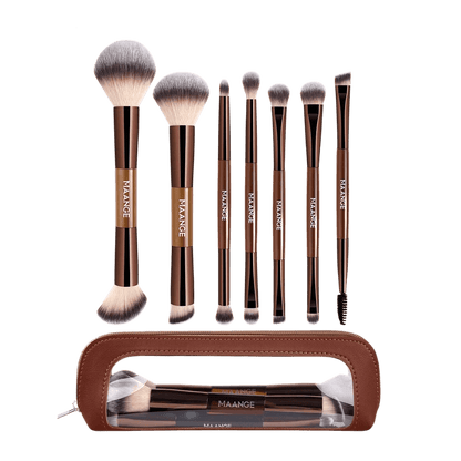 MAANGE 7Pcs Professional Dual-Ended Makeup Brush Set + Cosmetics Bag