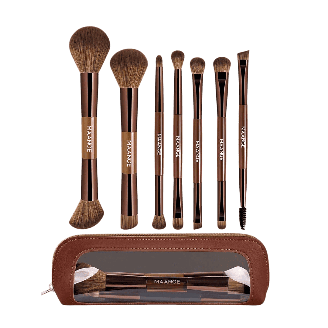 MAANGE 7Pcs Soft Dual-Ended Multi-Functional Makeup Brush Set + Cosmetics Bag