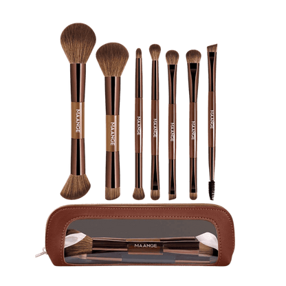 MAANGE 7Pcs Soft Dual-Ended Multi-Functional Makeup Brush Set + Cosmetics Bag