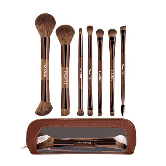 MAANGE 7Pcs Soft Dual-Ended Multi-Functional Makeup Brush Set + Cosmetics Bag