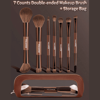 MAANGE 7Pcs Soft Dual-Ended Multi-Functional Makeup Brush Set + Cosmetics Bag
