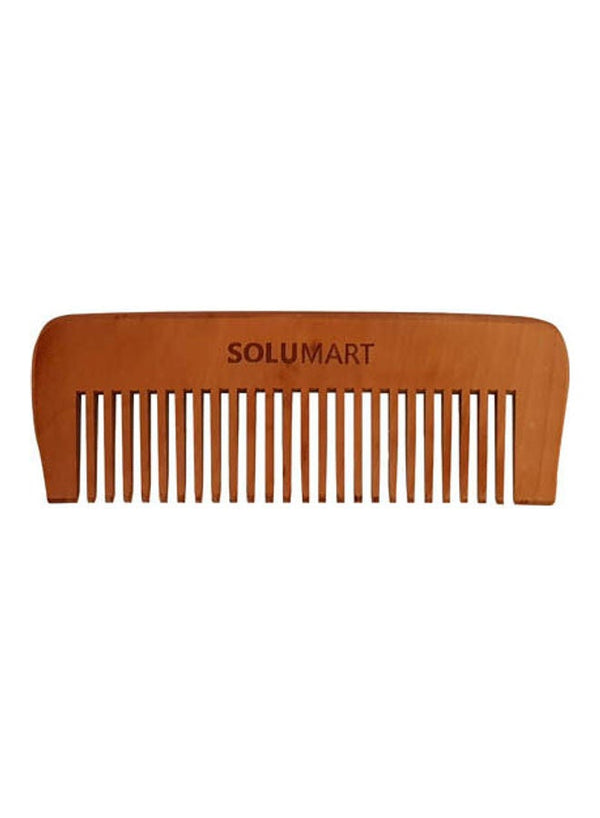 A wooden hair comb with the brand name 'SOLUMART' engraved on the front, shown against a plain white background.