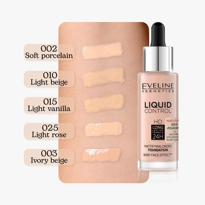 EVELINE COSMETICS LIQUID CONTROL SERUM FOUNDATION- 003 Ivory Beige