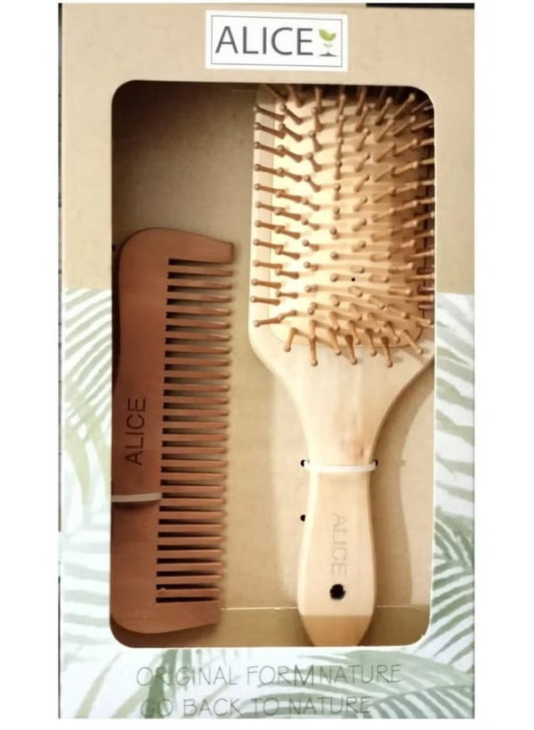 Alice Wooden Hair Comb And Brush ( Packing May Vary )