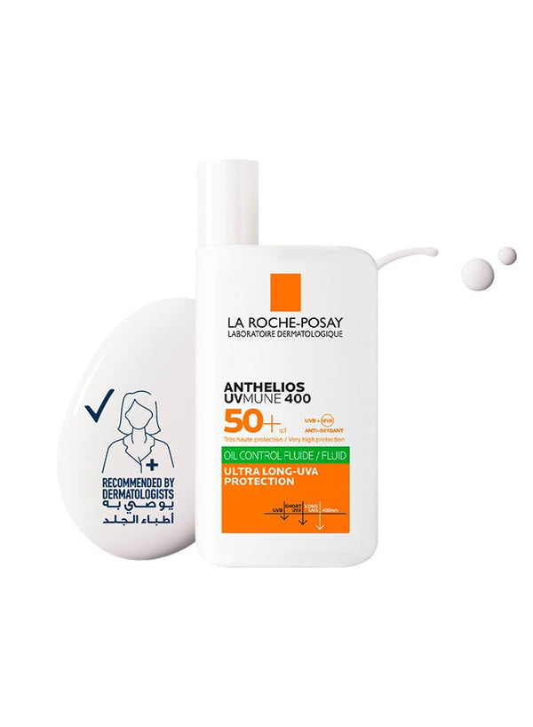 Anthelios UVMune 400 Oil Control Fluid Sunscreen SPF 50+ for Men/Women; Dermatologically-Tested Sunblock for Sensitive Oily Skin 50ML