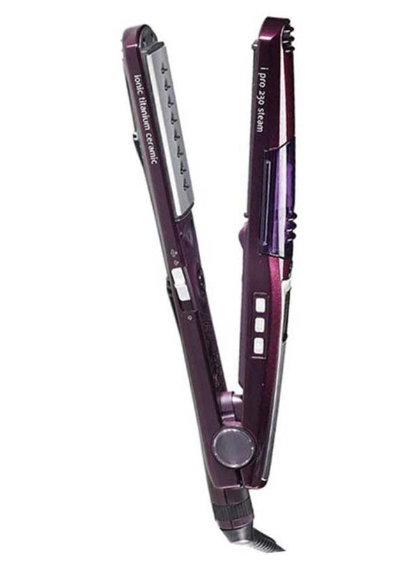 BaByliss مكواة فرد الشعر I Pro 230 Steam | مكواة فرد الشعر الجاف والمبلل | طلاء سيراميك نانو تيتانيوم | تقنية I-Temperature، بخار محيطي 360 درجة بنفسجي