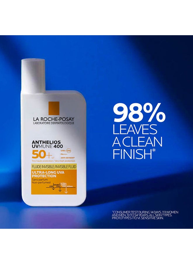 Anthelios Uvmune 400 Invisible Fluid Sunscreen Spf 50+ For Men/Women; Dermatologically-Tested Skincare Sunblock For Sensitive, Reactive, Or Sun-Allergic Skin 50ml