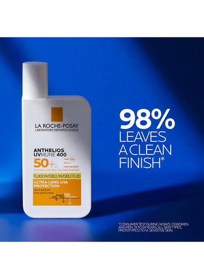 Anthelios Uvmune 400 Invisible Fluid Sunscreen Spf 50+ For Men/Women; Dermatologically-Tested Skincare Sunblock For Sensitive, Reactive, Or Sun-Allergic Skin 50ml