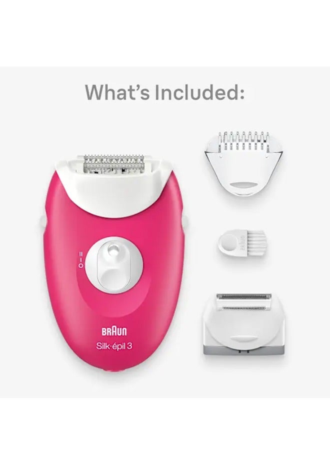 Silk-epil 3 SkinSpa 3-032 Epilator, Shaver head, Cleaning Brush,  Smart Light, Corded Red & White
