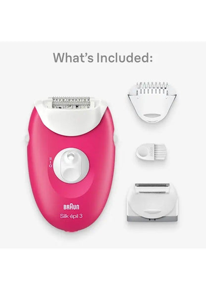Silk-epil 3 SkinSpa 3-032 Epilator, Shaver head, Cleaning Brush,  Smart Light, Corded Red & White