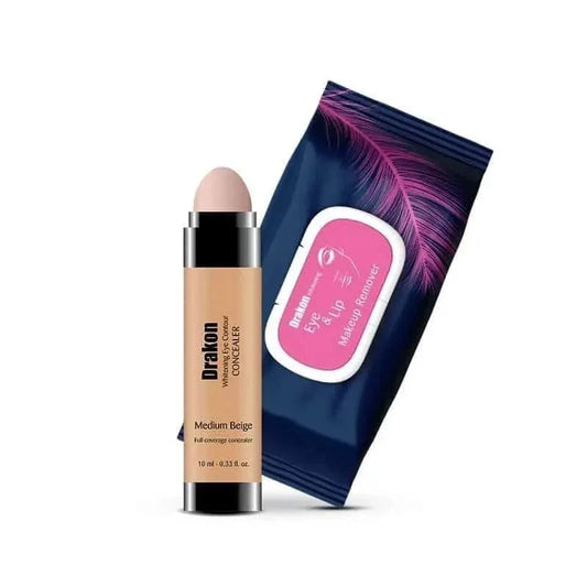 Drakon® Whitening Eye Contour Concealer Medium + Whitening Eye &amp; Lip Wipes Makeup Remover