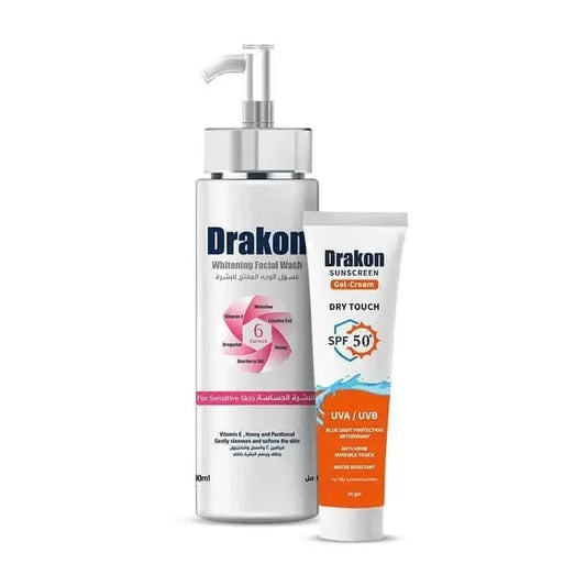 Drakon® Whitening Facial Cleanser For Sensitive Skin &amp; Sunscreen Gel Dry Touch SPF 50+