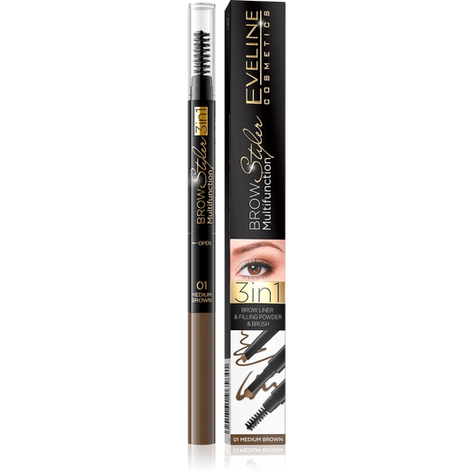 Eveline Cosmetics Brow Styler Multifunction 3 in 1 - Brow Liner -medium brown 01