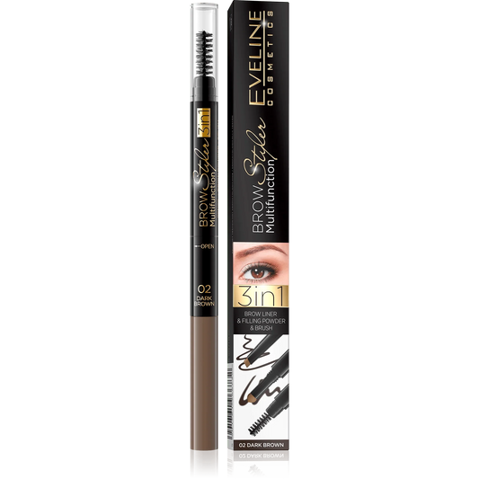 Eveline Cosmetics Brow Styler Multifunction 3 in 1 - Filling Powder- dark brown 02