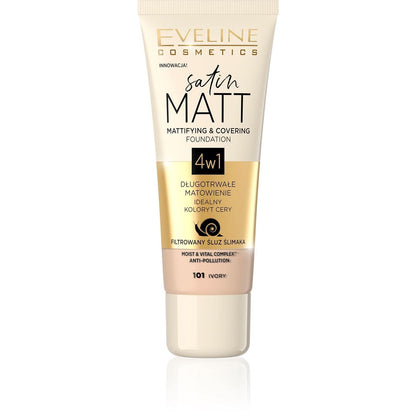 EVELINE COSMETICS SATIN MATT MATTIFYING & COVERING FOUNDATION 101 Ivory