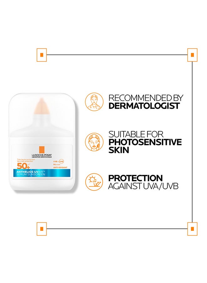 Anthelios UVAir Sunscreen Serum SPF 50+ with Niacinamide; Daily Facial Sunblock for Men/Women; Light as Air Texture with Invisible Finish for All Skin Types 50ML
