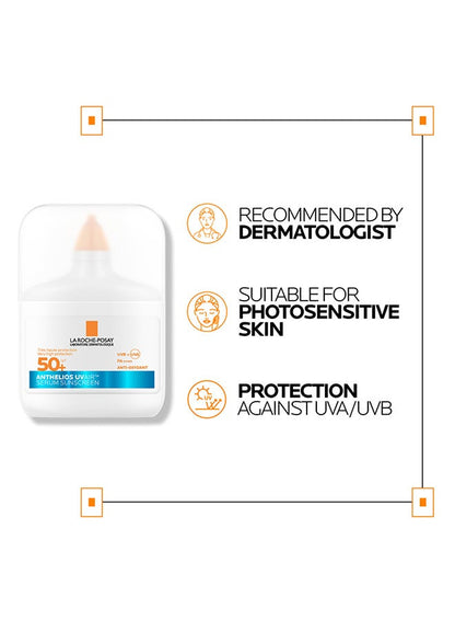 Anthelios UVAir Sunscreen Serum SPF 50+ with Niacinamide; Daily Facial Sunblock for Men/Women; Light as Air Texture with Invisible Finish for All Skin Types 50ML