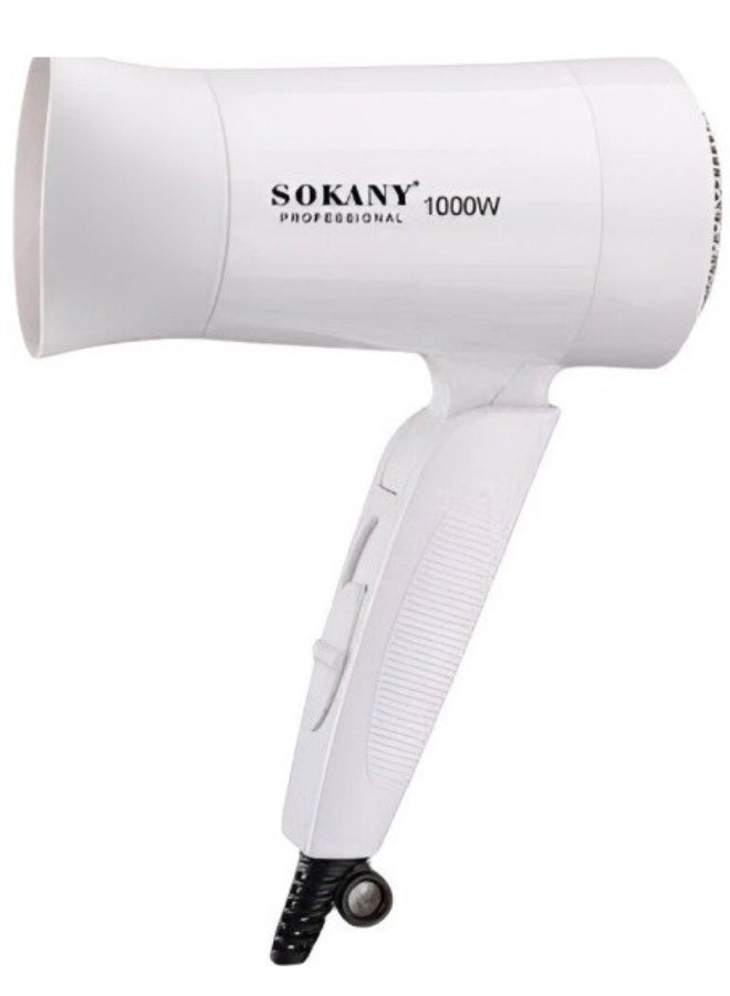 مجفف شعر صغير قابل للطي SK-3666 – تدفق هواء عالي الطاقة 1000 واط مع موزع أصابع وفوهة مكثفة، تصميم صغير ومحمول، تجفيف سريع للمنزل وصالون التجميل والسفر، أبيض
