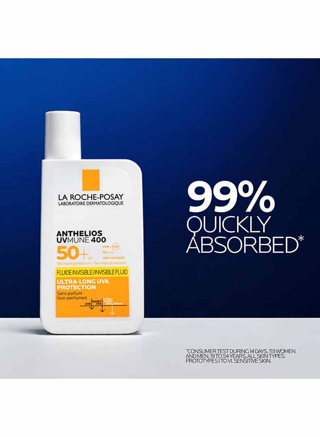 Anthelios Uvmune 400 Invisible Fluid Sunscreen Spf 50+ For Men/Women; Dermatologically-Tested Skincare Sunblock For Sensitive, Reactive, Or Sun-Allergic Skin 50ml