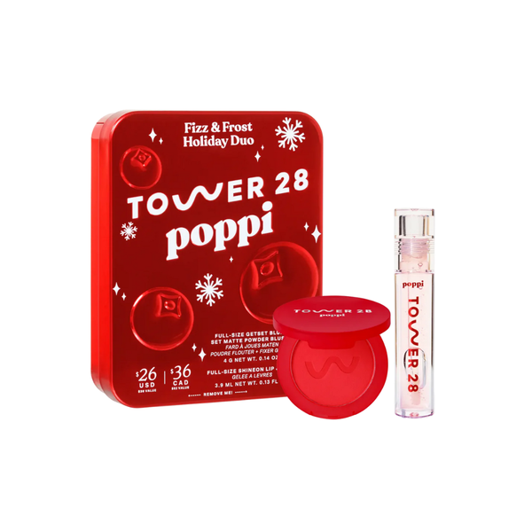 مجموعة أحمر الشفاه والخدود من Tower 28 X Poppi