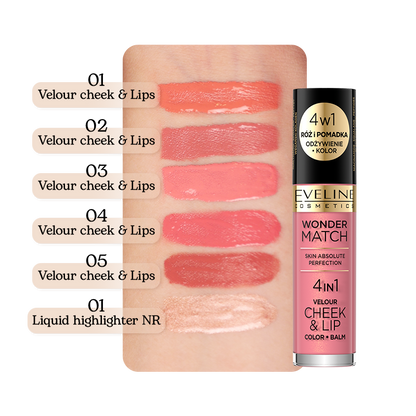 Eveline Cosmetics Wonder Match 4 IN 1 Velour Cheek & Lip 01